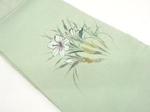 作家物　縮緬地手描き草花模様名古屋帯